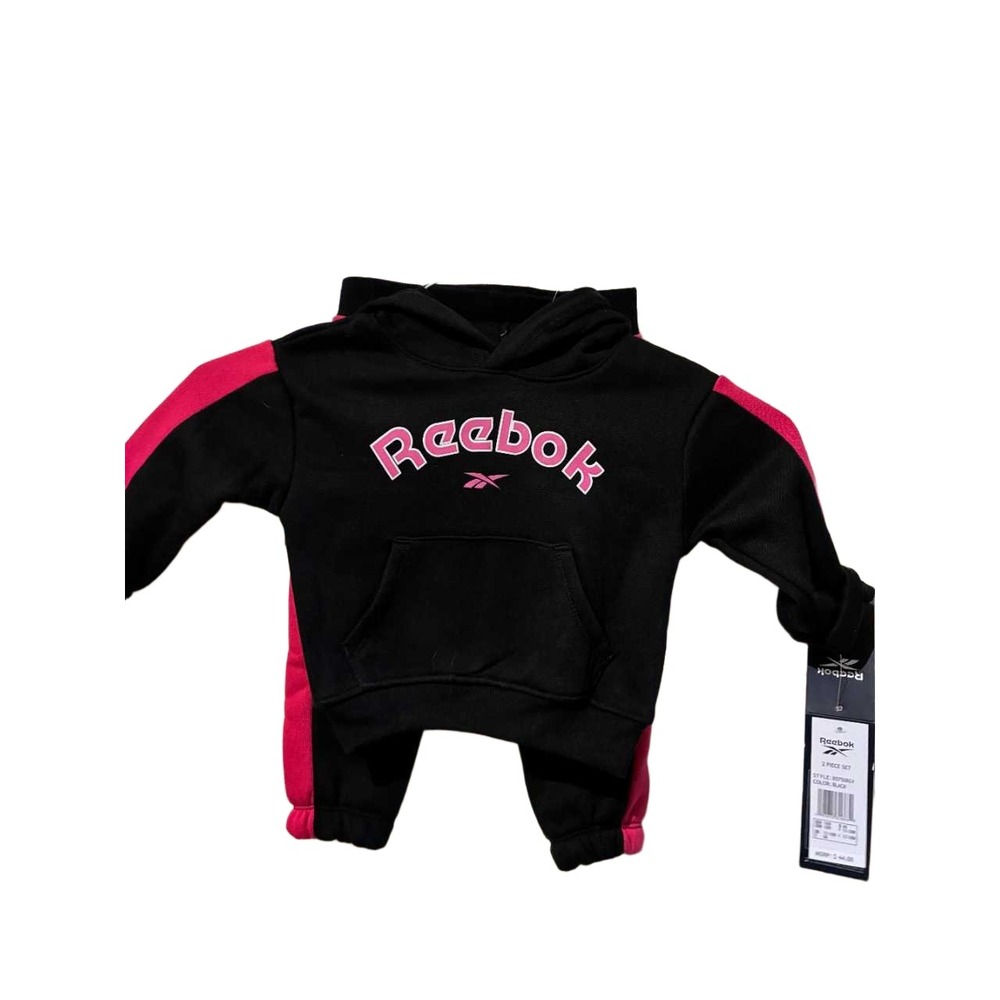 Reebok Kids Black Pink Tracksuit 2 Piece Set Hoodie Pants 18‎ Months NWT